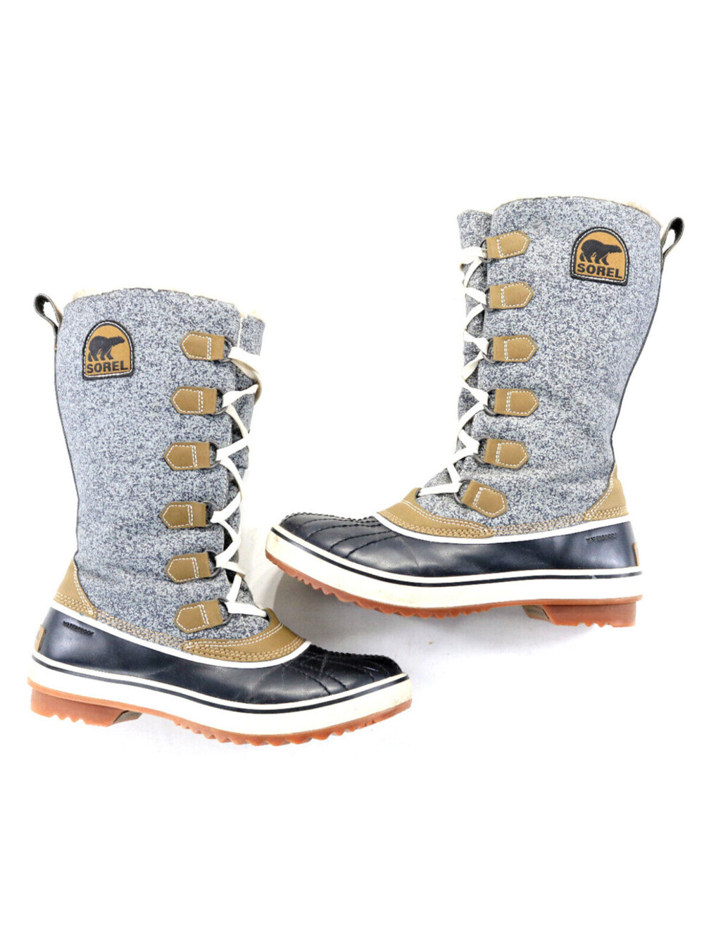 womens sorel boots 9 black gray tan brown winter waterproof 12" fleece lace snow
